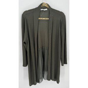 fever Women's Pleated Sheer Knit Open Front Long Cardigan